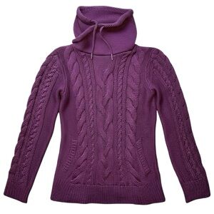 LL Bean Cowl Neck Fisherman Cable Knit Sweater